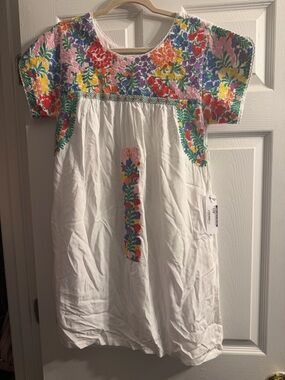 White Embroidered Floral Casual Dress